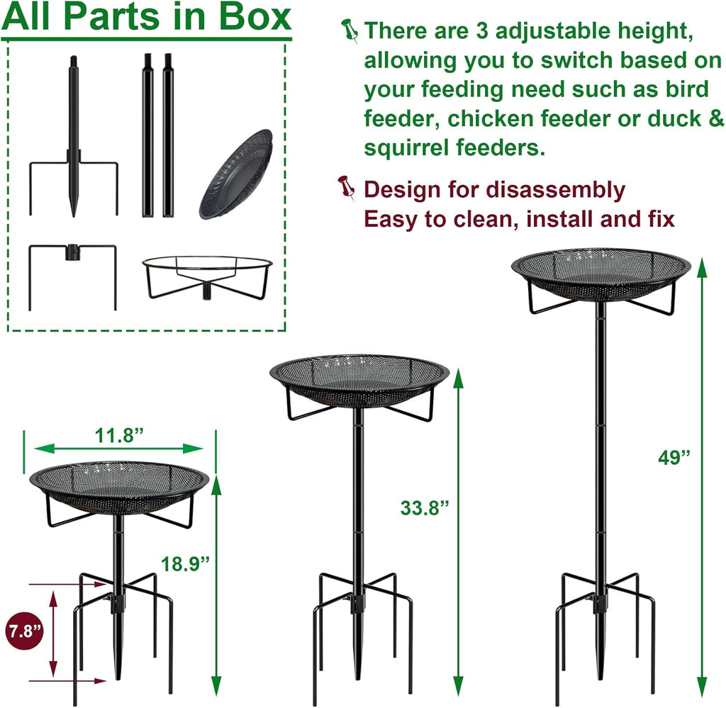 Standing Bird Feeder Tray,11.8" Stainless Steel Large Platform Bird Feeder Mesh Seed Tray with Adjustable Heavy Duty
