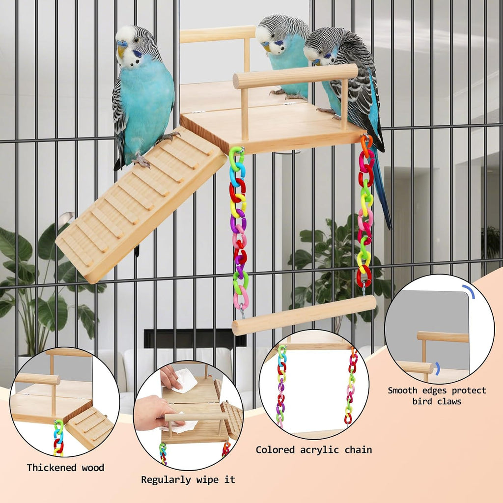 Bird Perches Swing Platform with Bird Mirror Birds Ladder Toys | Climbing Ladder Cage Accessories for Cocktail