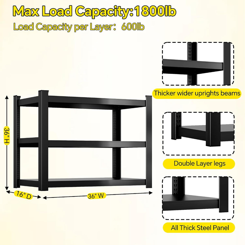 Metal Storage Shelves, 3-Tier Garage Shelving Unit, Heavy Duty Adjustable Metal Shelving for Garage, Basement