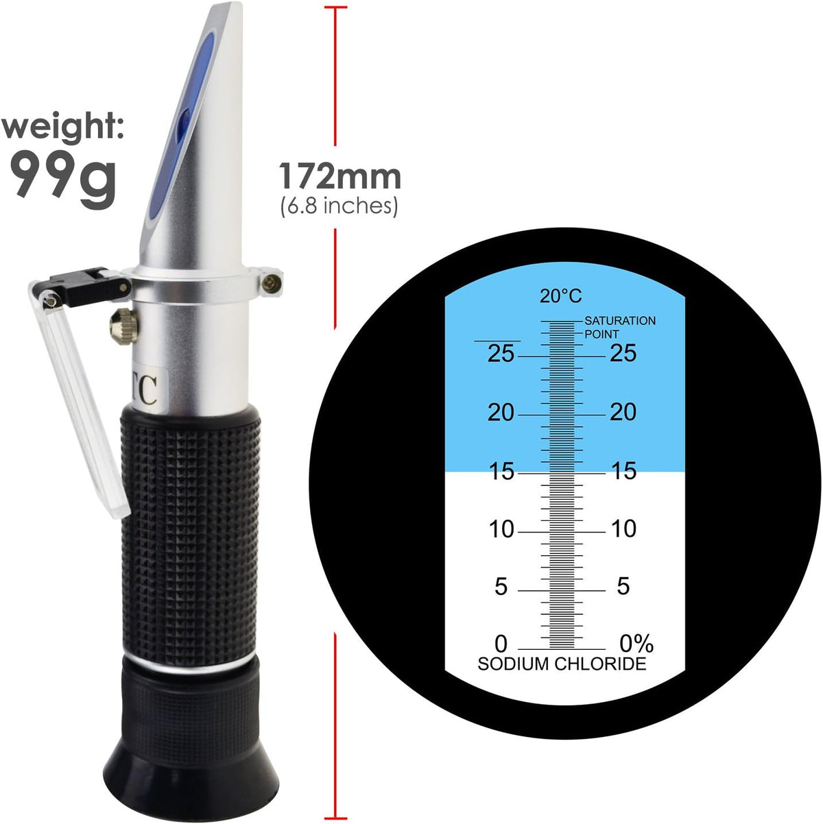 0-28% Salinity Refractometer ATC, Sodium Chloride (NaCl) Salt Level Meter Tester, Test Kit for Sea Water Brine