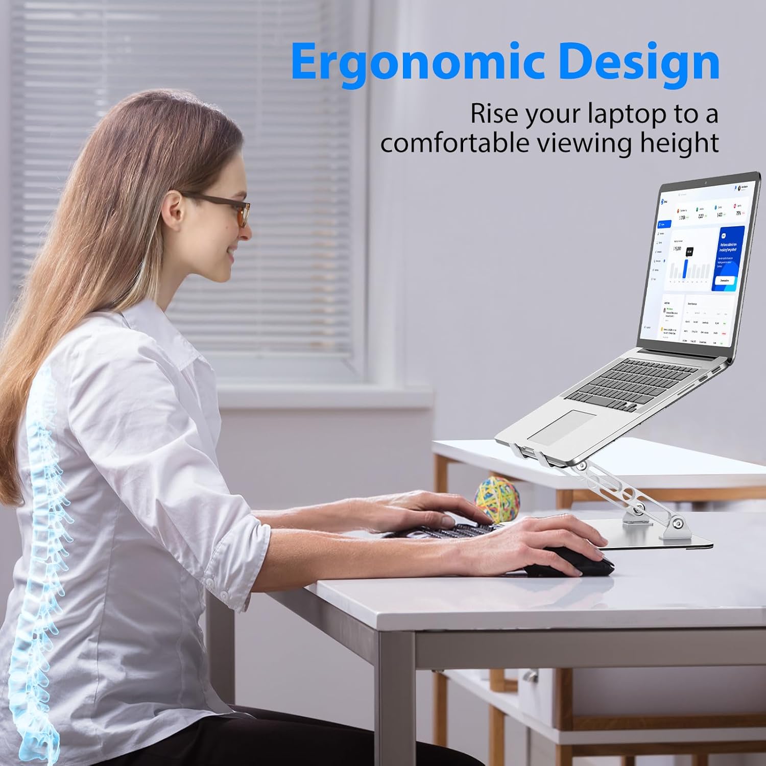 Laptop Stand for Desk, Adjustable Laptop Riser, Metal Foldable Computer Stand Holder Portable Notebook Mount
