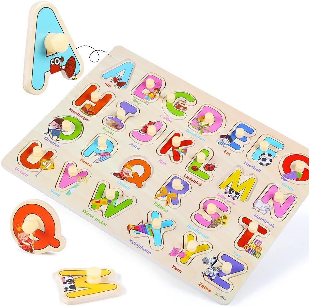 GRINNNIE Wooden Peg Puzzle for Toddlers 3 4 5 Years Old, 4 PCS Montessori Educational Learning Puzzles Set-Numbers