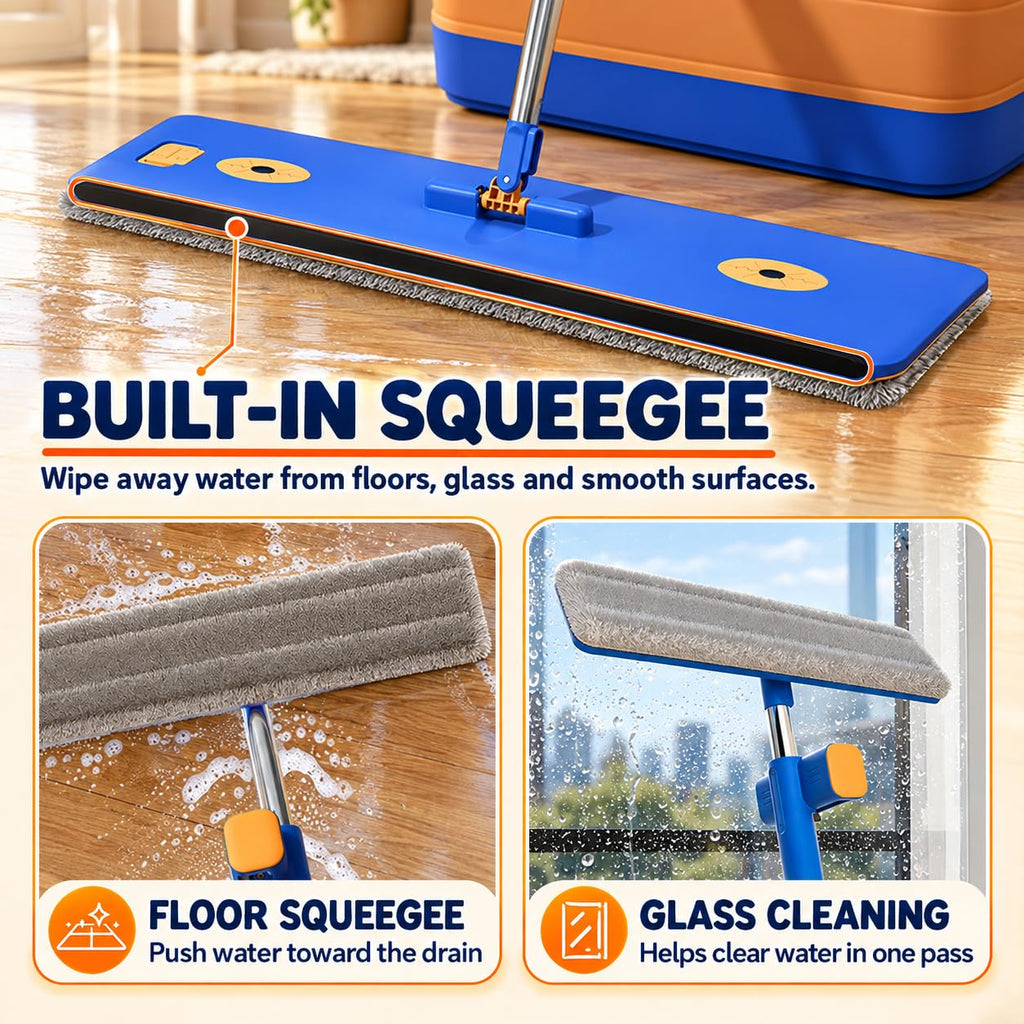 16.5" Self Wringing Flat Mop and Collapsible Bucket Set