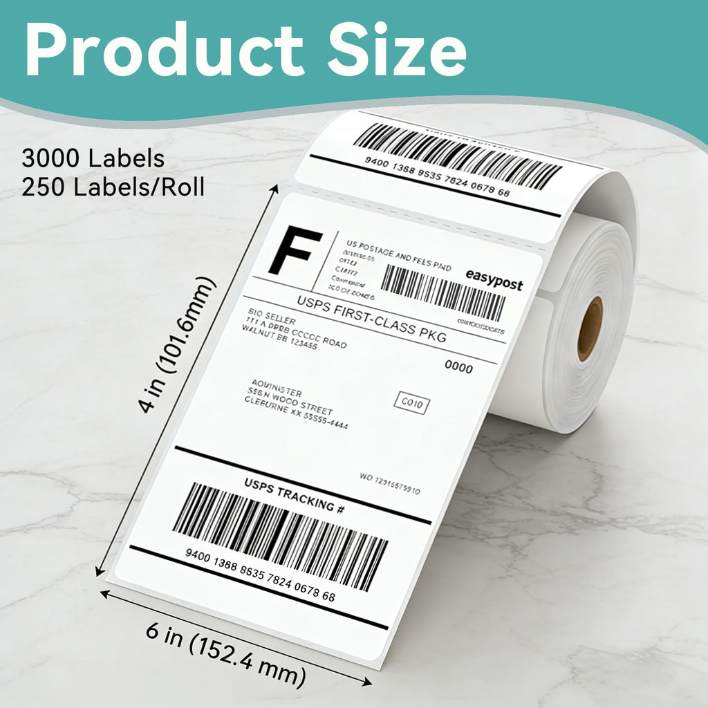 3000 Pcs 4"x6" Direct Thermal Shipping Labels, 12 Rolls of 250