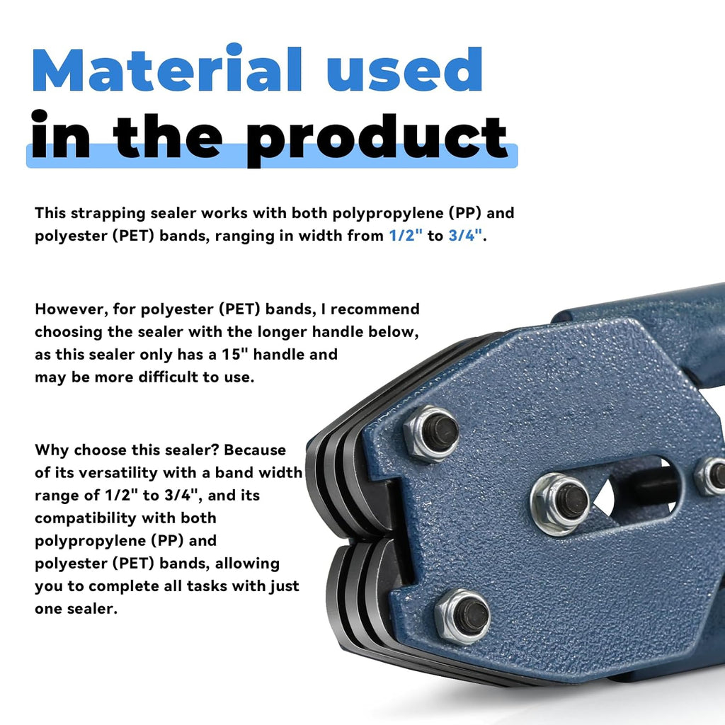Strapping Sealer/Crimper for 1/2"-3/4" Polypropylene (PP) Polyester Strapping Band Manual Banding Tool with 20.5"
