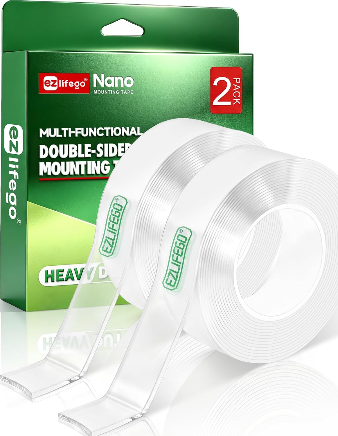 Heavy Duty Invisible Bond Nano Double Sided Mounting Tape, 2-Pack