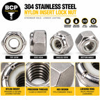 BCP Fasteners #10-32 Stainless Steel Nylon Insert Hex Lock Nuts, 50 Pack