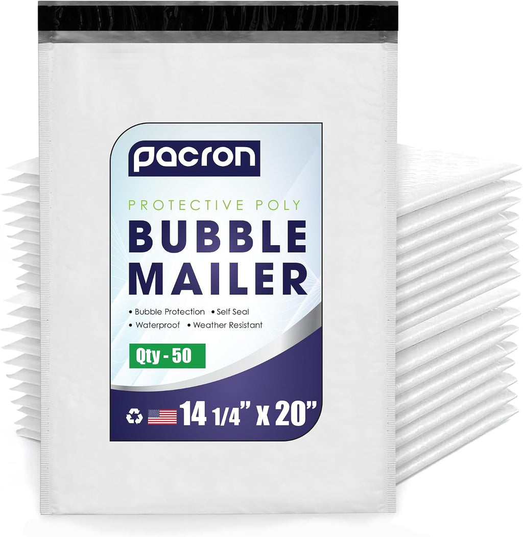 Waterproof Self-Seal Padded Poly Bubble Mailers 14.25x20, 50-Pack
