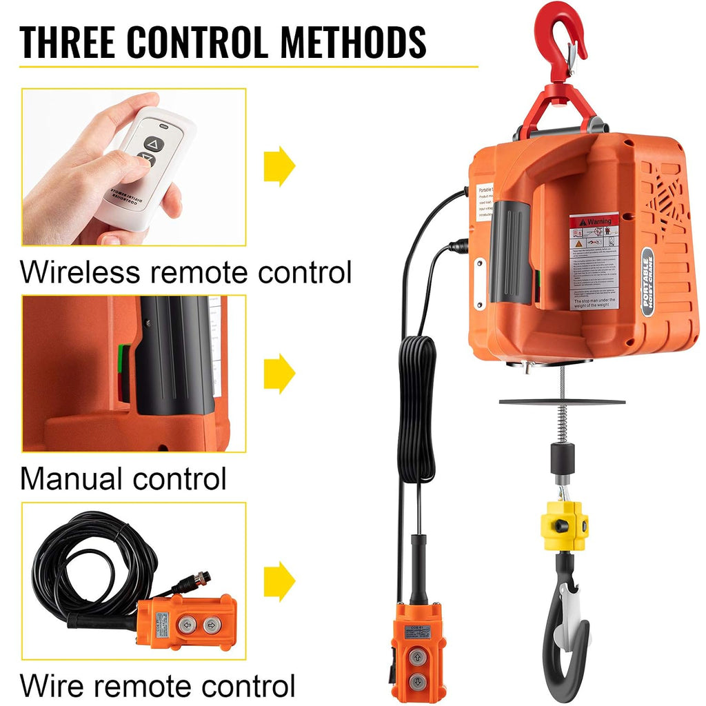 3in1 Electric Hoist Winch, 1500W Portable Electric Winch, 110V Power Winch Crane, 25ft Lifting Height, Overload