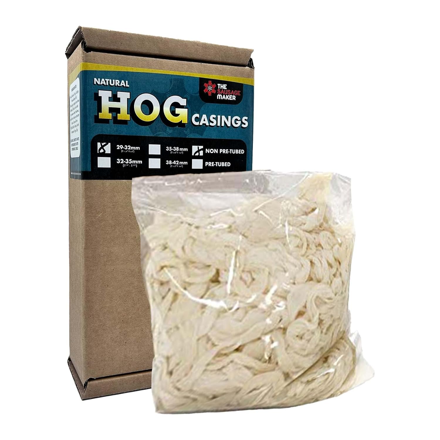 Natural Hog Sausage Casings 42 To 44 MM Butcher Pack, Makes 100 Lb Meat, North American Edible Pork Casing For Links