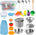 Play Kitchen Accessories, Kids Play Pots and Pans Playset with Mini Stainless Steel Pretend Play Cooking Toys