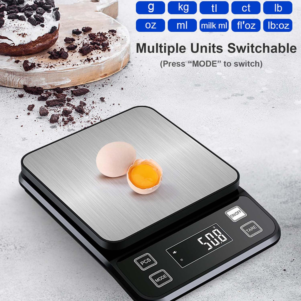 Waterproof Digital Kitchen Scale 0.1g/0.001oz Precision, Stainless Steel Electronic Scale with 3 Power Options