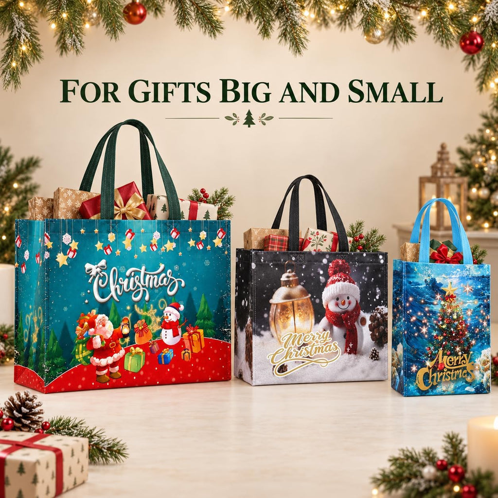 24 Pack Christmas Gift Bags Assorted Sizes Bulk with Handles