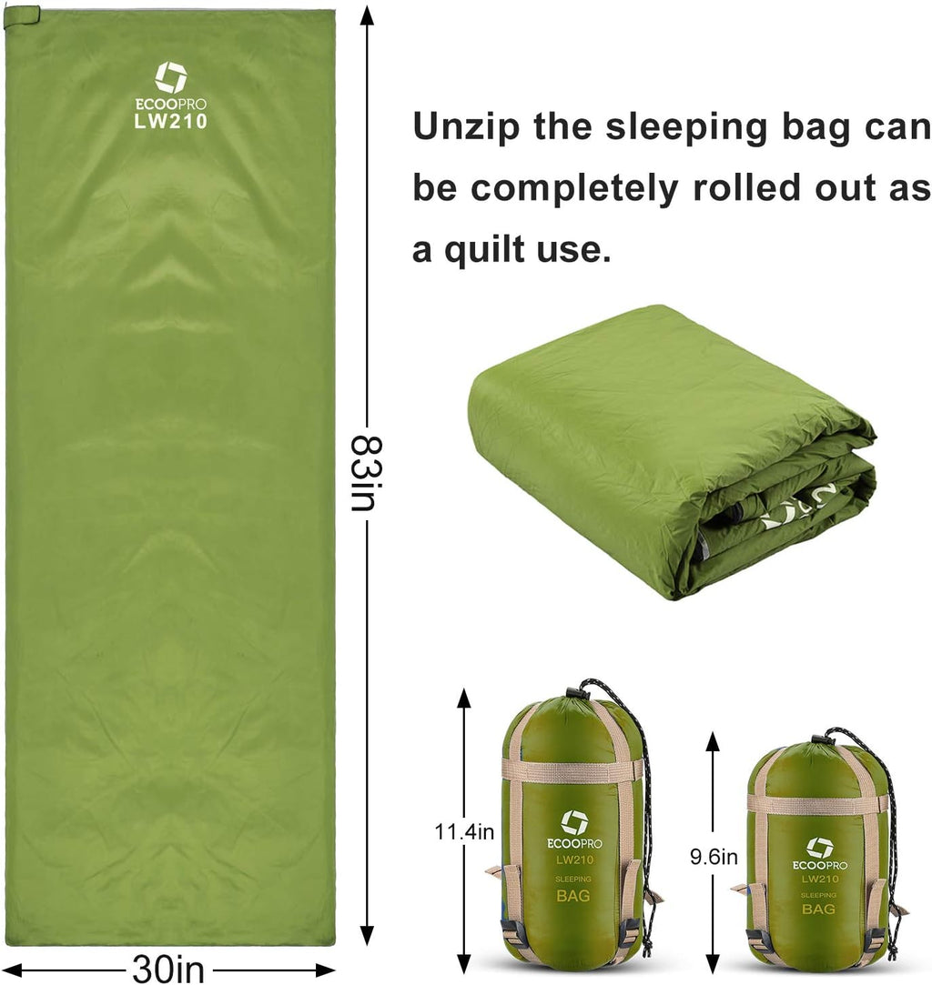 Warm Weather Sleeping Bag - Portable, Waterproof, Compact Lightweight, Comfort with Compression Sack - Great for