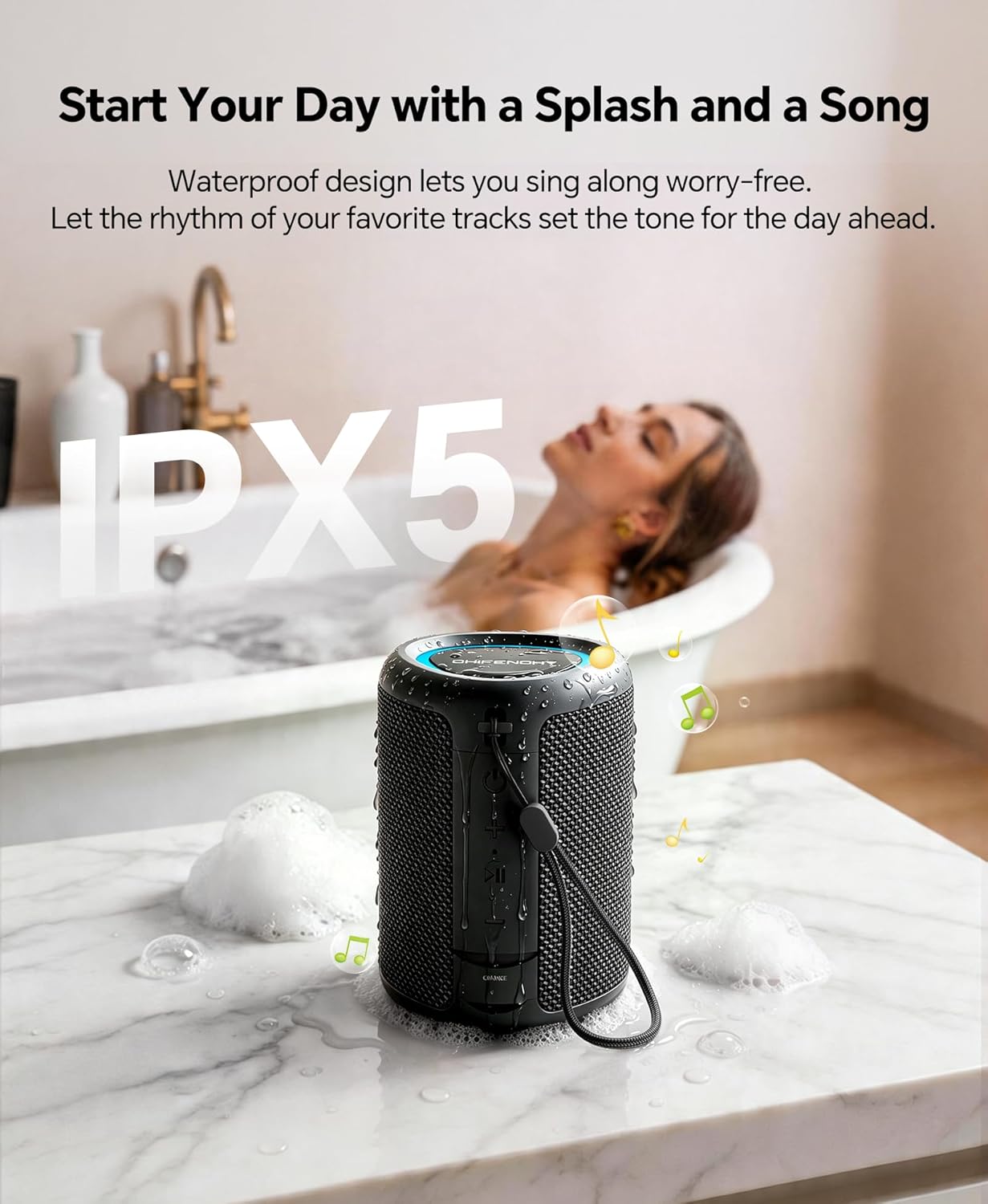 Portable Bluetooth Speaker Beach Essentials: Powerful Crystal Clear Sound/Dynamic Light/IPX5 Waterproof/All Day