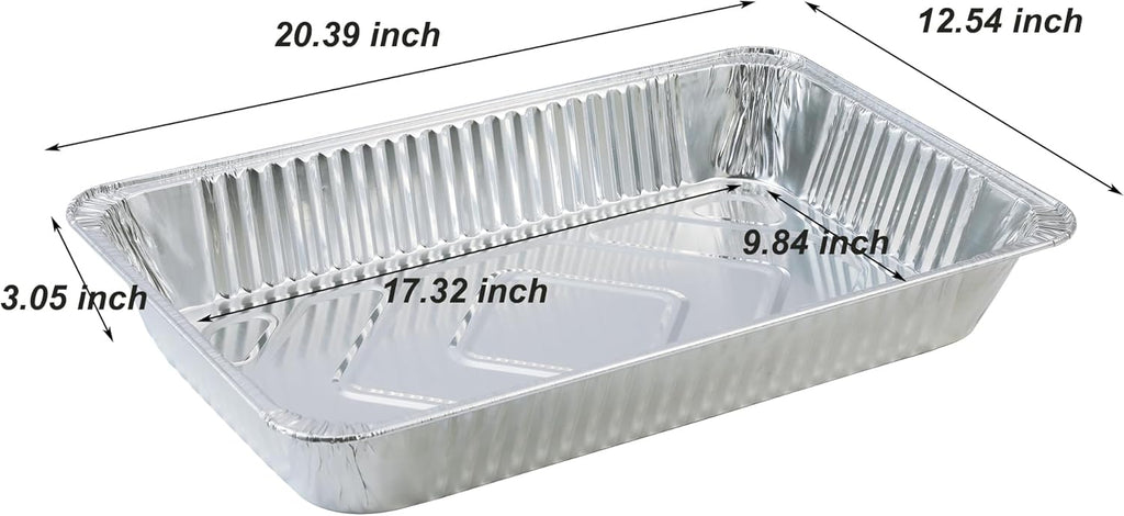 Aluminum Deep Foil Pans Full Size, Large Disposable Roasting & Baking Pan, 21"x13" (10 Pack) Extra Heavy Duty Chafing