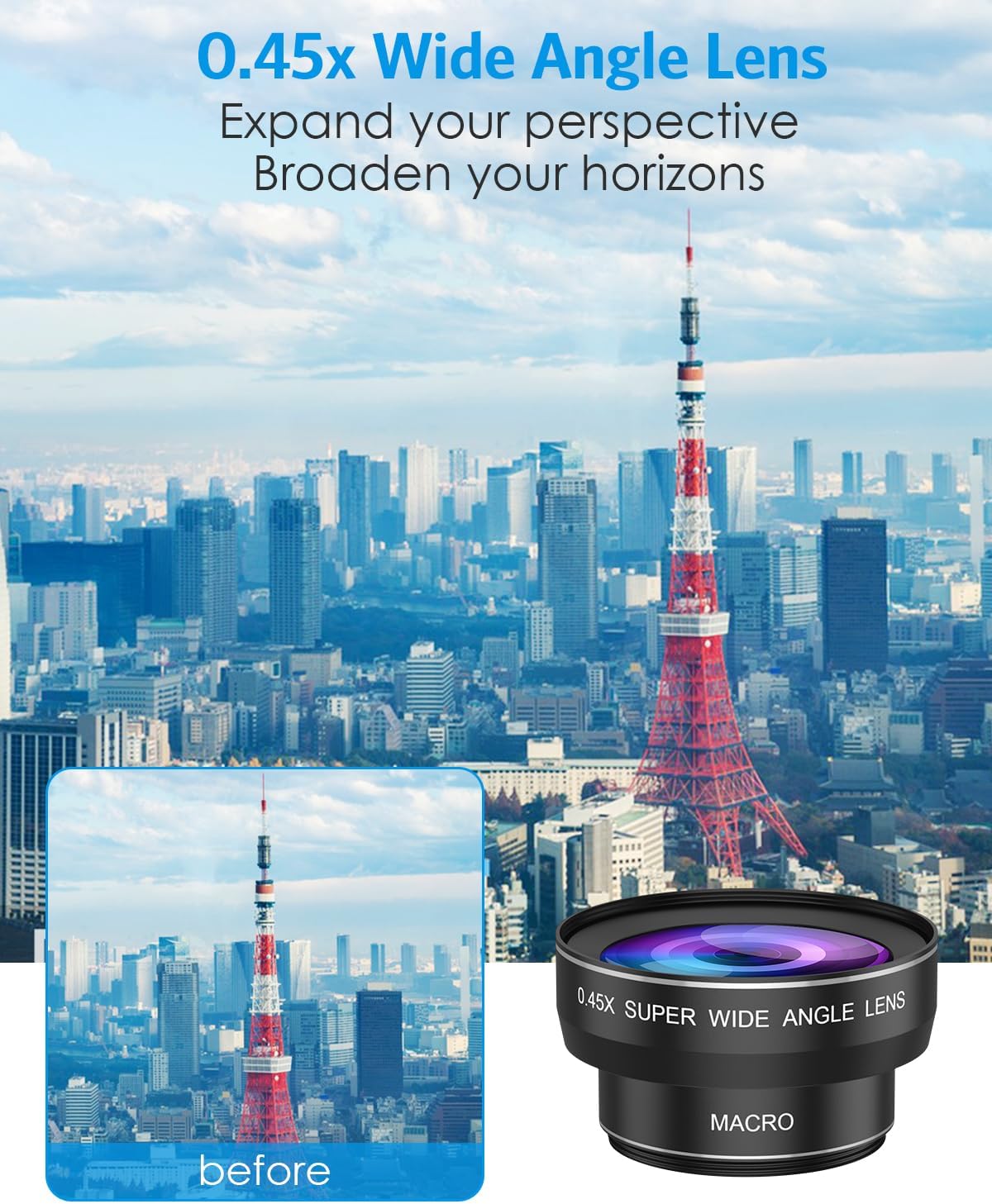 Phone Camera Lens Kit, Upgraded 0.45X Super Wide Angle Lens, 12.5X Macro Lens for iPhone, 2-in-1 Professional Clip-On