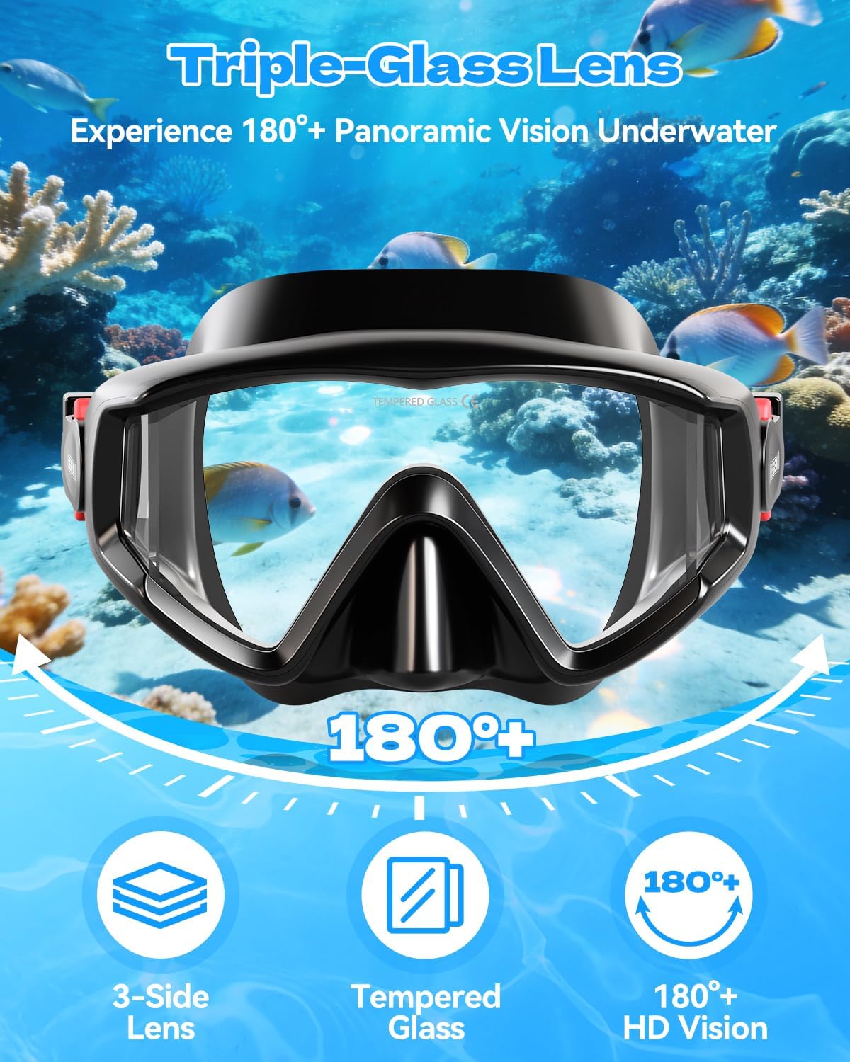 Snorkeling Gear for Adult with Travel Mesh Bag | Snorkel Mask, Dry Top Snorkel, Anti-Fog, Panoramic Wide View