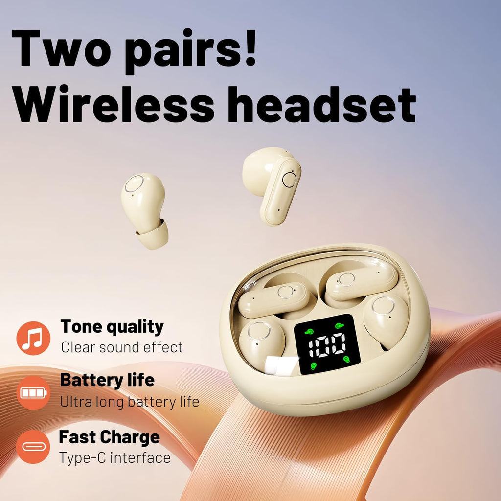 Wireless Bluetooth Headset，Tiny Size Invisible Earbuds，Sleep and Sports Earphones Set, 2 Pairs, Mini and Short Handle