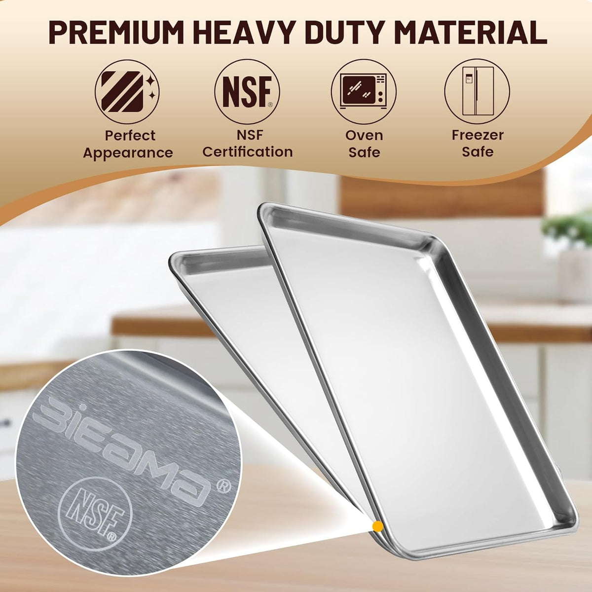 6 Pack Half Size Baking Sheet Pan, Aluminum Commercial Pan 18" x 13"