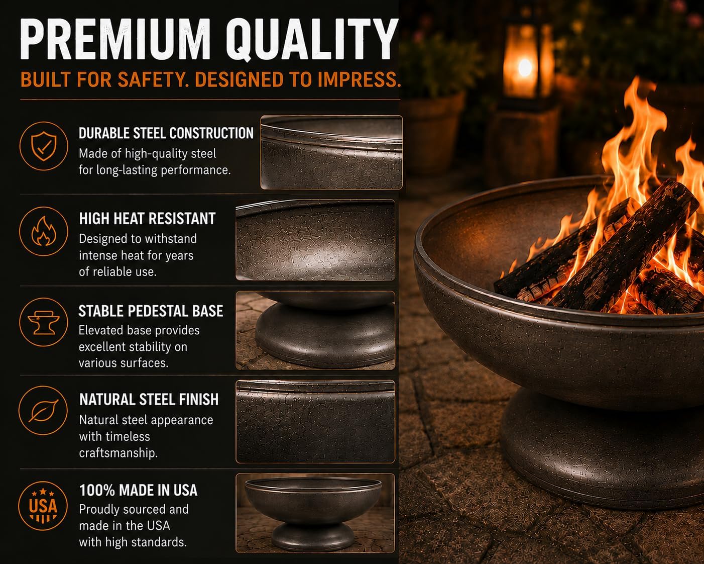 Liberty 24” Wood Burning Fire Pit Carbon Steel Outdoor Bowls