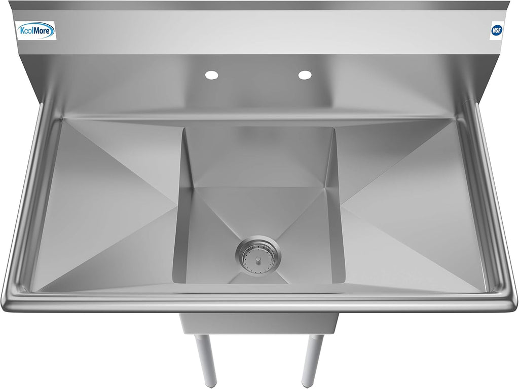 1 Compartment Stainless Steel NSF Commercial Kitchen Prep & Utility Sink with 2 Drainboards - Bowl Size 14" x 16" x