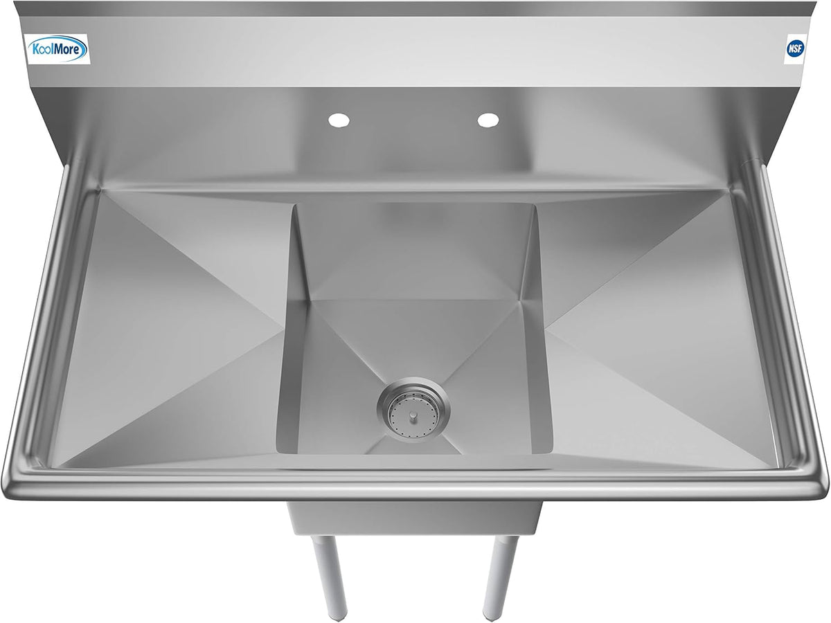 1 Compartment Stainless Steel NSF Commercial Kitchen Prep & Utility Sink with 2 Drainboards - Bowl Size 14" x 16" x