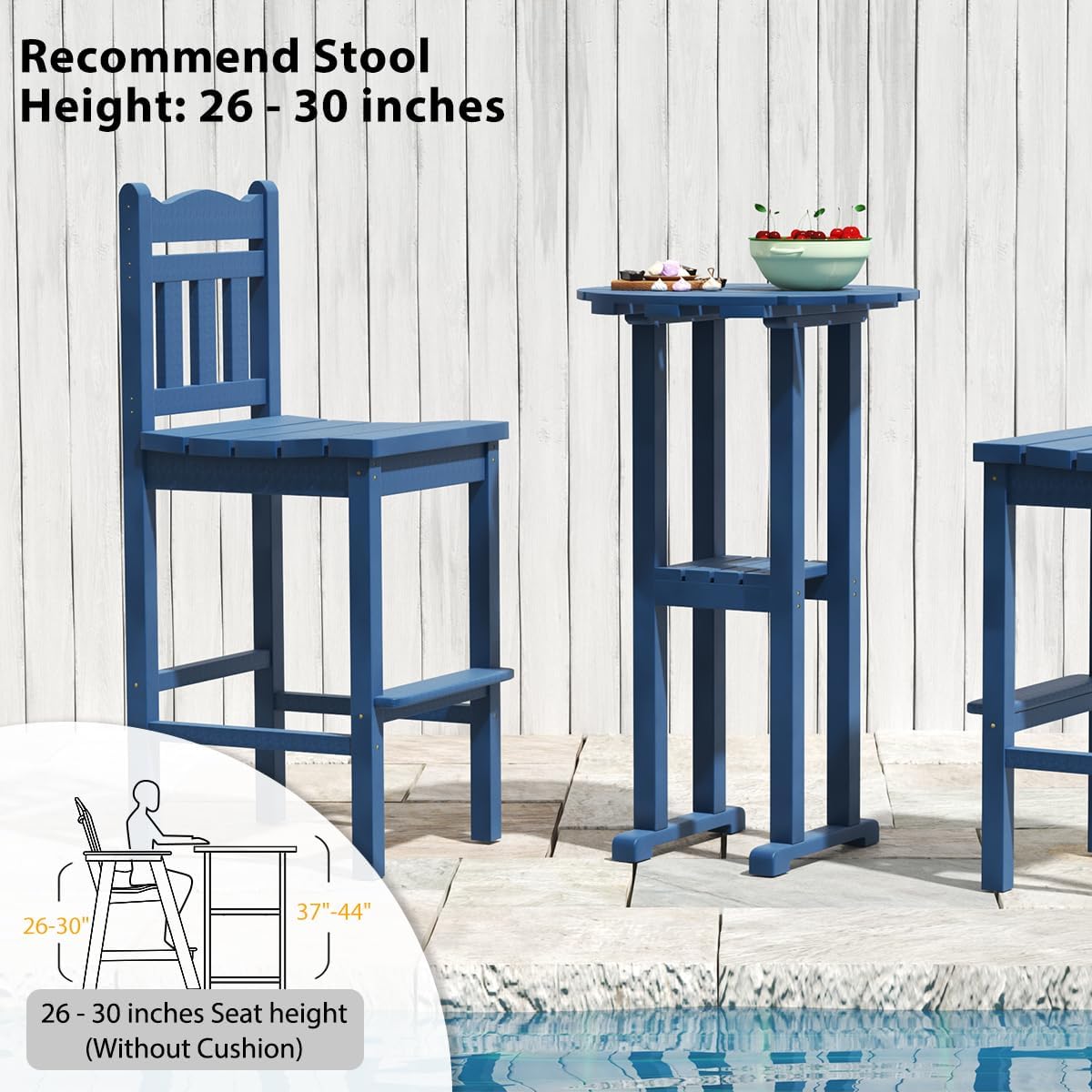39” Height Adirondack Bar Table, Patio HDPE Round Pub Table