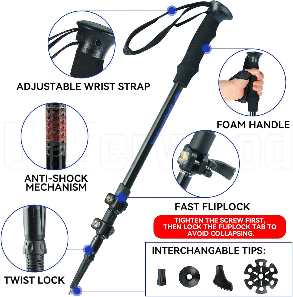 Trekking Poles Collapsible Hiking Poles, Lightweight Aluminum Hiking Sticks | Quick-Lock, Anti-Shock, Adjustable