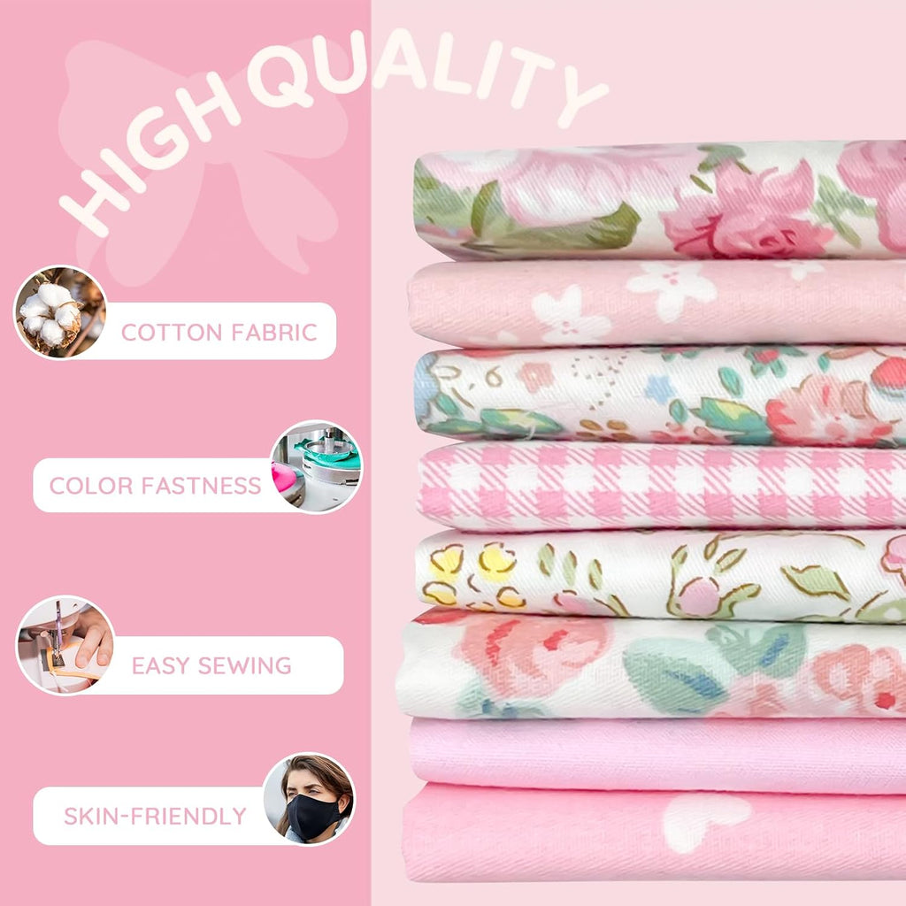 8pcs Fat Quarter Fabric Bundles (100% Cotton - 20'' x 20'') | Quilting Cotton Craft Fabric Pre-Cut Squares Sheets for