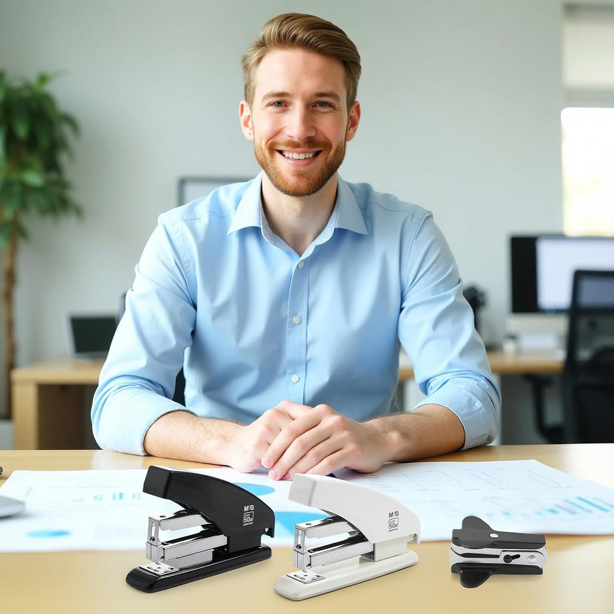 Effortless Stapler for Desk, 50 Sheet Capacity, Heavy Duty Desktop Stapler with 1000 Staples & Staple Remover, One