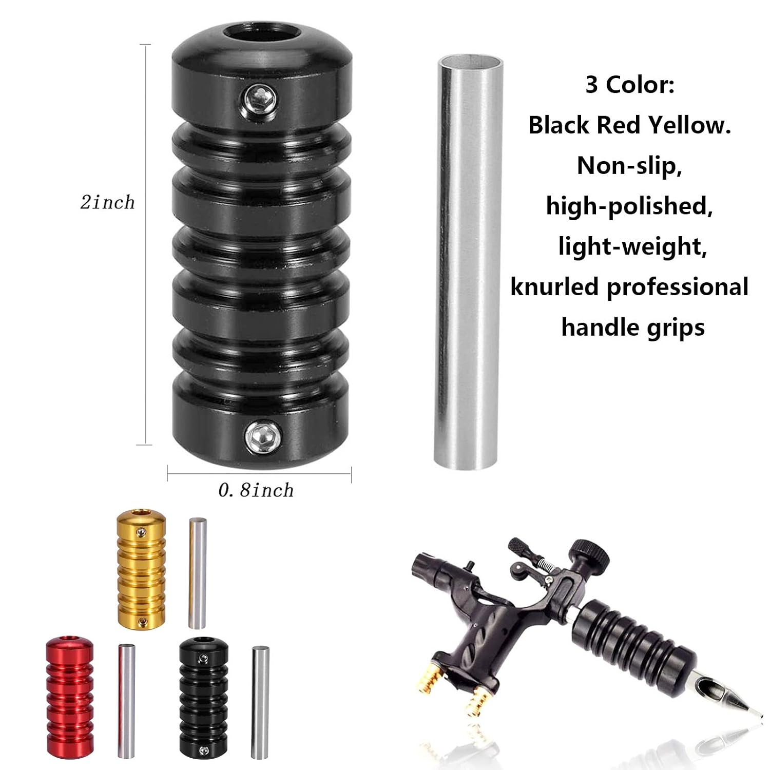 Traditional Tattoo Tips and Grips - 3 Pcs Aluminum Grips & 22 Pcs Stainless Steel Tips (Round, Diamond, Magnum, RT