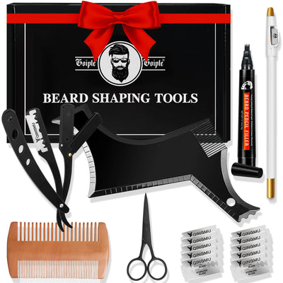Beard Shaper for Men Beard Shaping Tools - Gifts for Men Beard Template Guide, Straight Edge Razor, 10 PCS Double