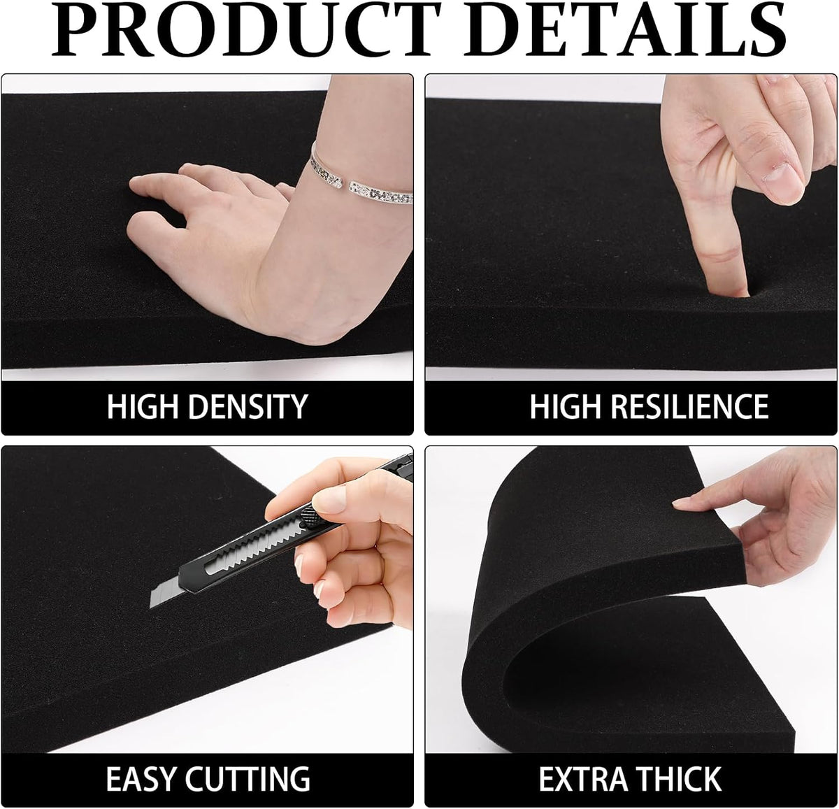 Polyurethane Foam Sheets, Black, 16 x 12 x 1 Inch, 2 Pcs