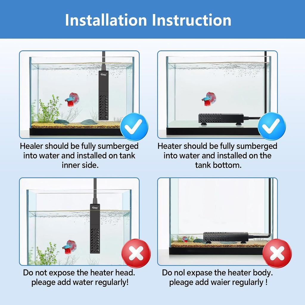 10W Small Aquarium Heater, Upgraded Ceramic Submersible Fish Tank Heater with 2 Suction Cups, Betta Heater Mini