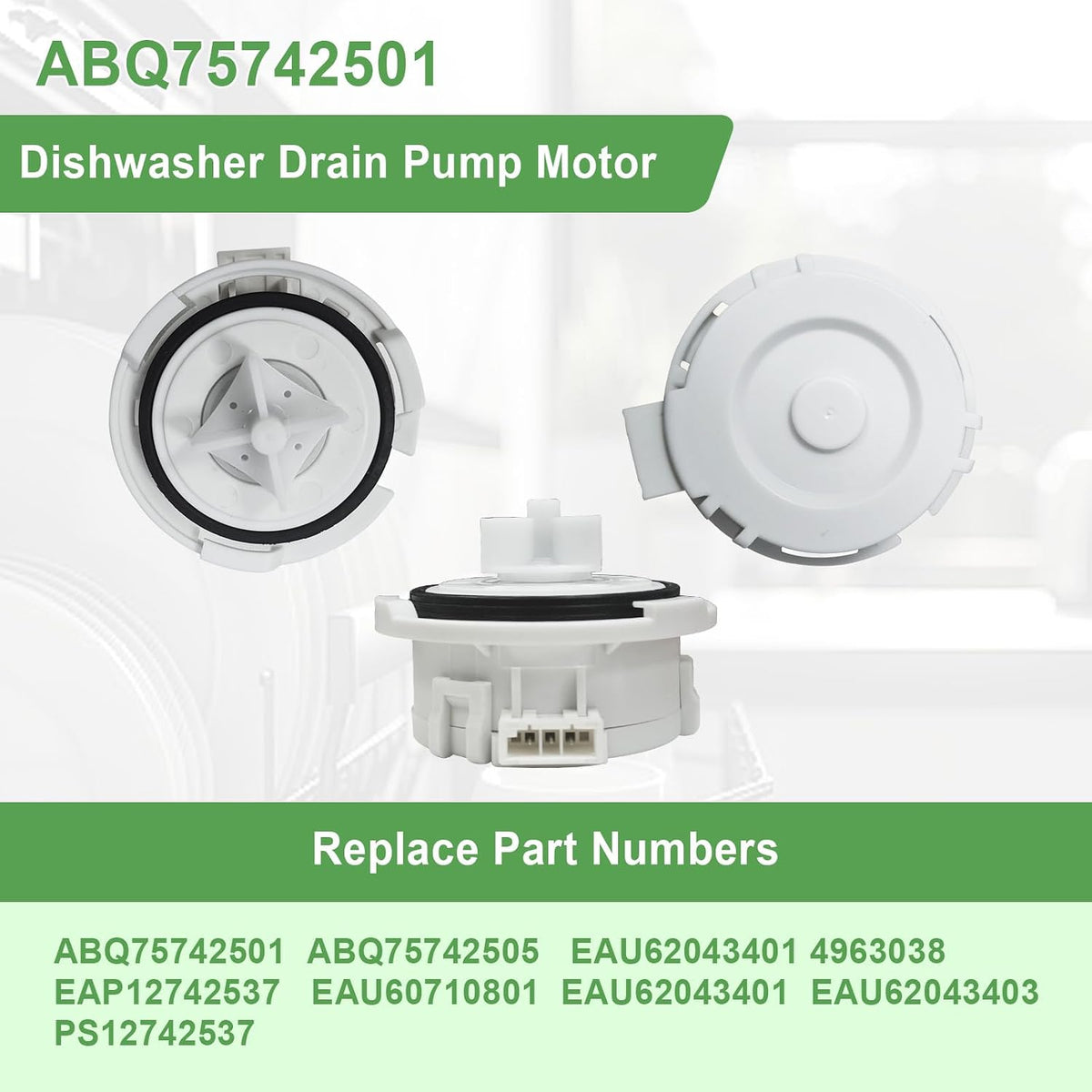 ABQ75742501 Dishwasher Drain Pump Motor Compatible with LG & Kenmore Model
