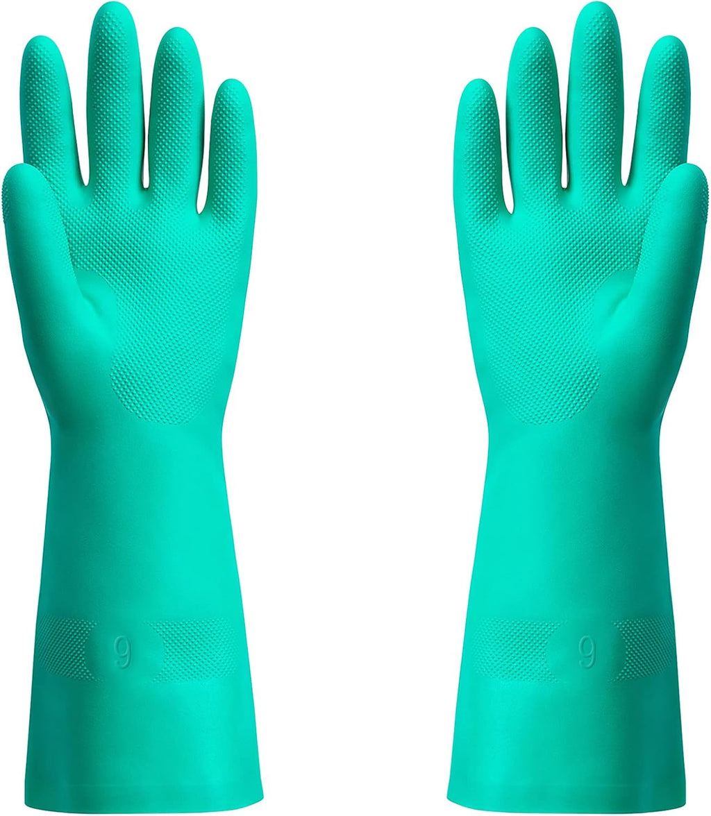 Chemical Resistant Nitrile Gloves, Latex Rubber Free, 1 Pair, L | 15mil,Reusable Heavy Duty Diswashing Gloves, Resist