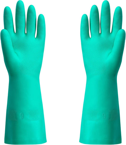 Chemical Resistant Nitrile Gloves, Latex Rubber Free, 1 Pair, L | 15mil,Reusable Heavy Duty Diswashing Gloves, Resist