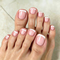 Press on Toenails Short, Pink French Tip Toe Nails Square