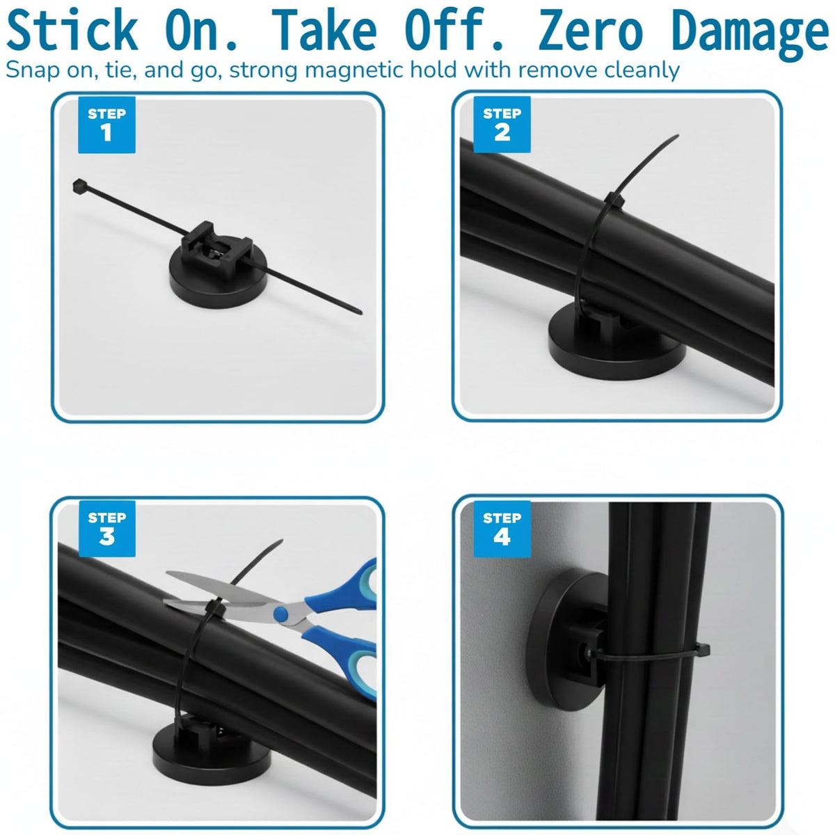 ZyCooom 225-Pc Magnetic Cable Ties Set,Magnetic Zip Tie Mounts & Cable Ties