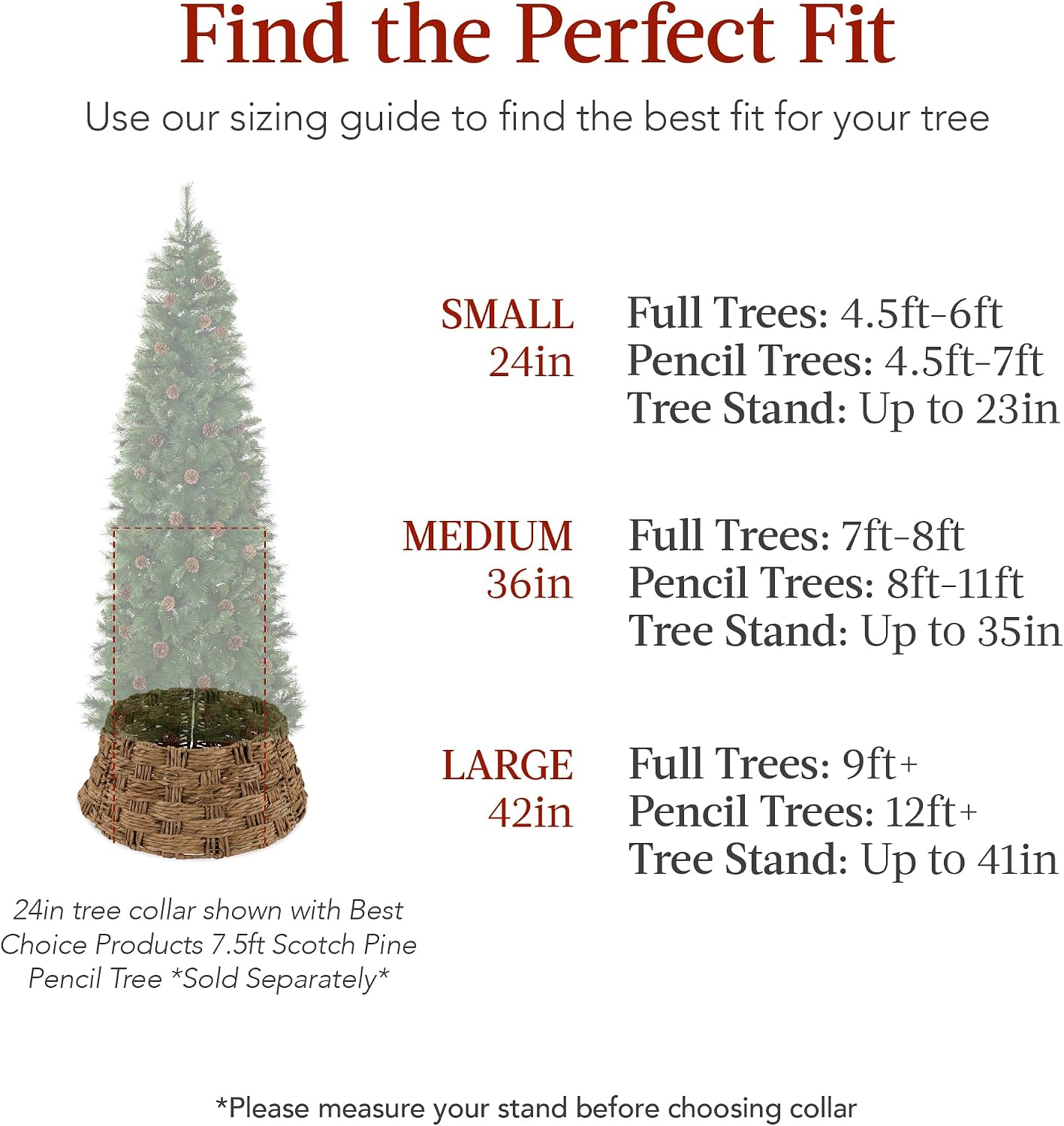 24in Christmas Tree Collar, Basket Woven Hyacinth 3-Piece Holiday Rattan Tree Skirt Accessory for Home w/Cord Cut-Out
