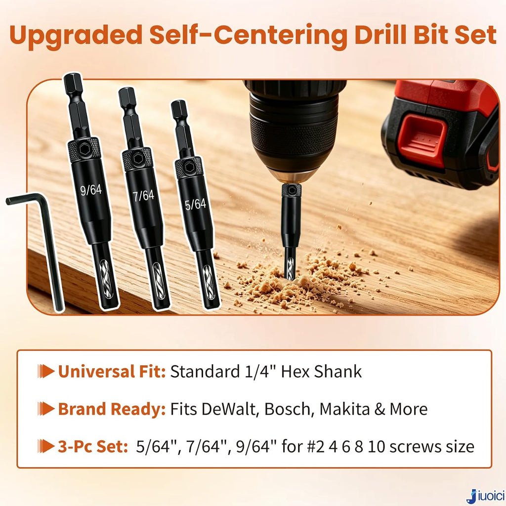 2026 Upgraded Self Centering Drill Bit Set VIX Bits, Cabinet & Door Hinge