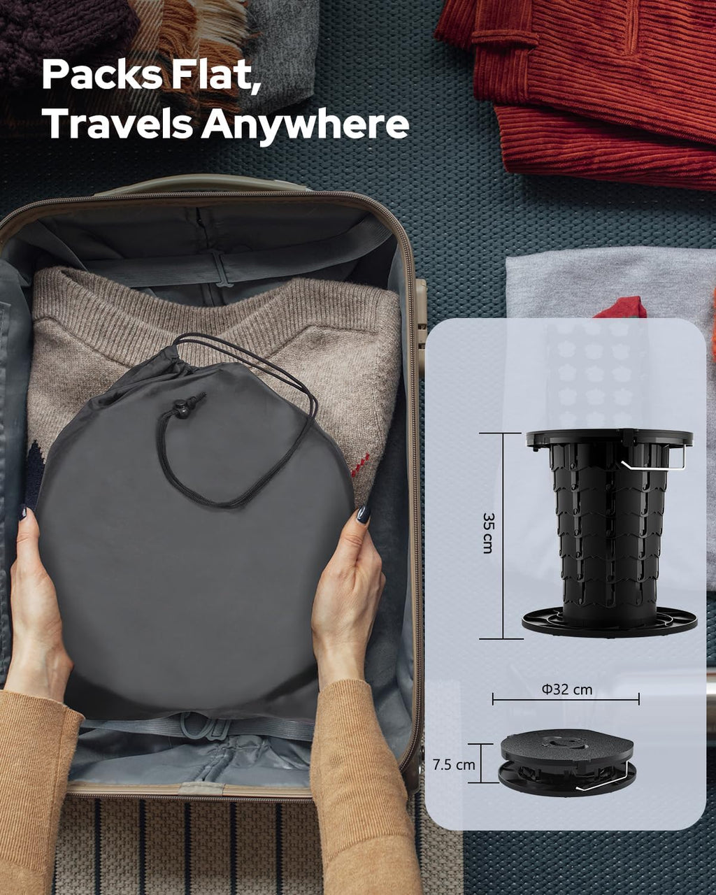 Adjustable Height Portable Toilet with Soft Seat Cushion, Waste Bags & Gel, Camping Toilet for Adults & Kids, Compact