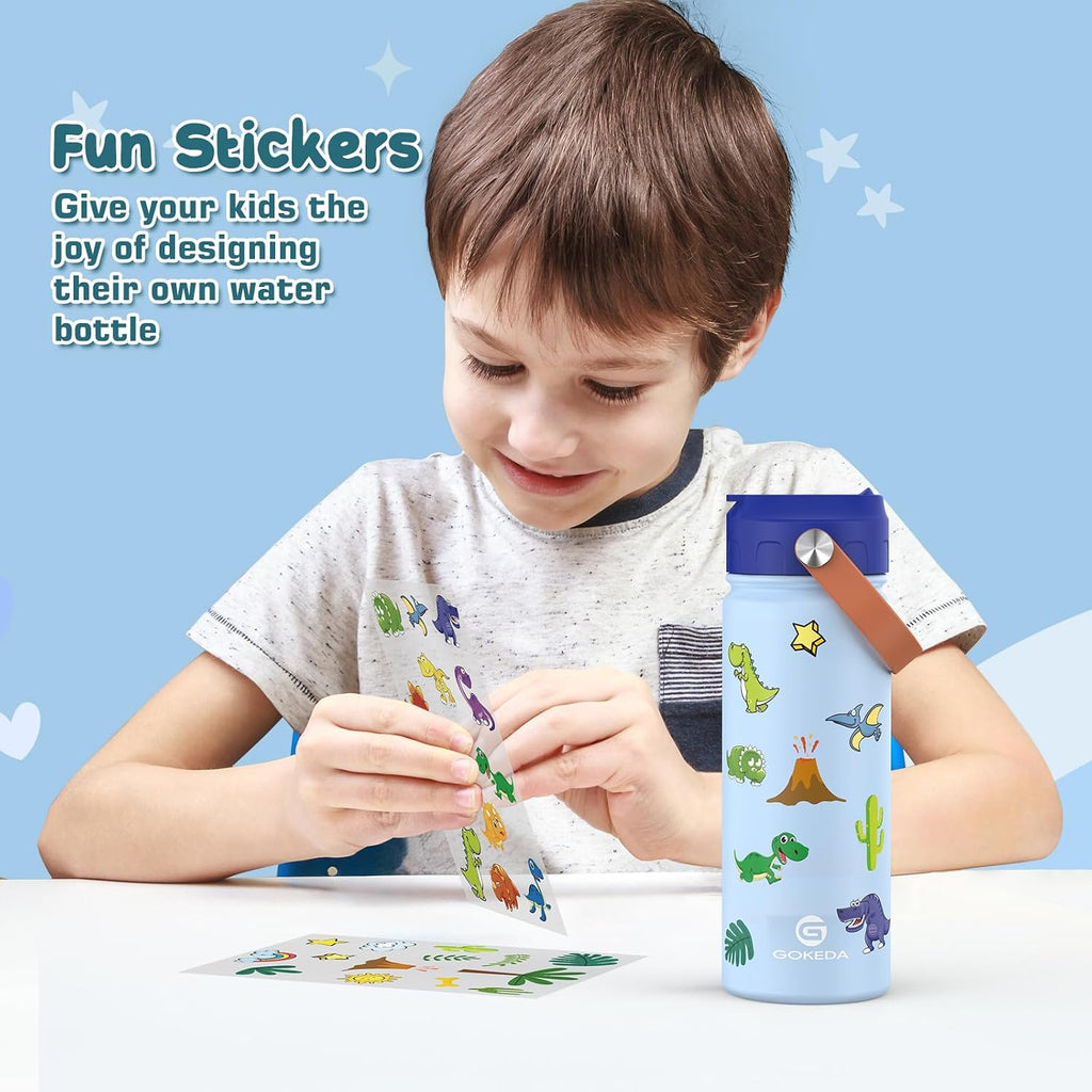 18oz Kids Water Bottle, 2 Pack Stainless Steel Straw Cup | DIY Stickers, BPA-Free, Stainless Steel, Keeps Cold 24h