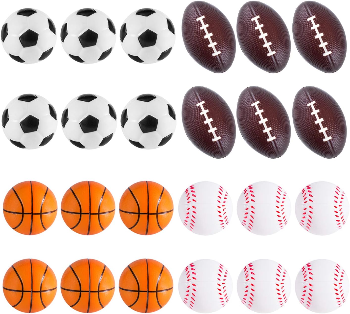Mini Foam Sports Balls 24 Pack for Kids Adults Mini Baseball Football Basketball Soccer Stress Toy Game Party Decoration