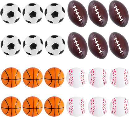 Mini Foam Sports Balls 24 Pack for Kids Adults Mini Baseball Football Basketball Soccer Stress Toy Game Party Decoration