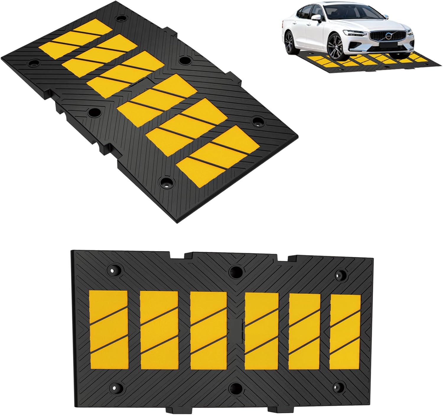 35" Heavy Duty Rubber Speed Bump, 2" High Traffic Speed Hump | Reflective Traffic Speed Hump with Mounting Bolts for