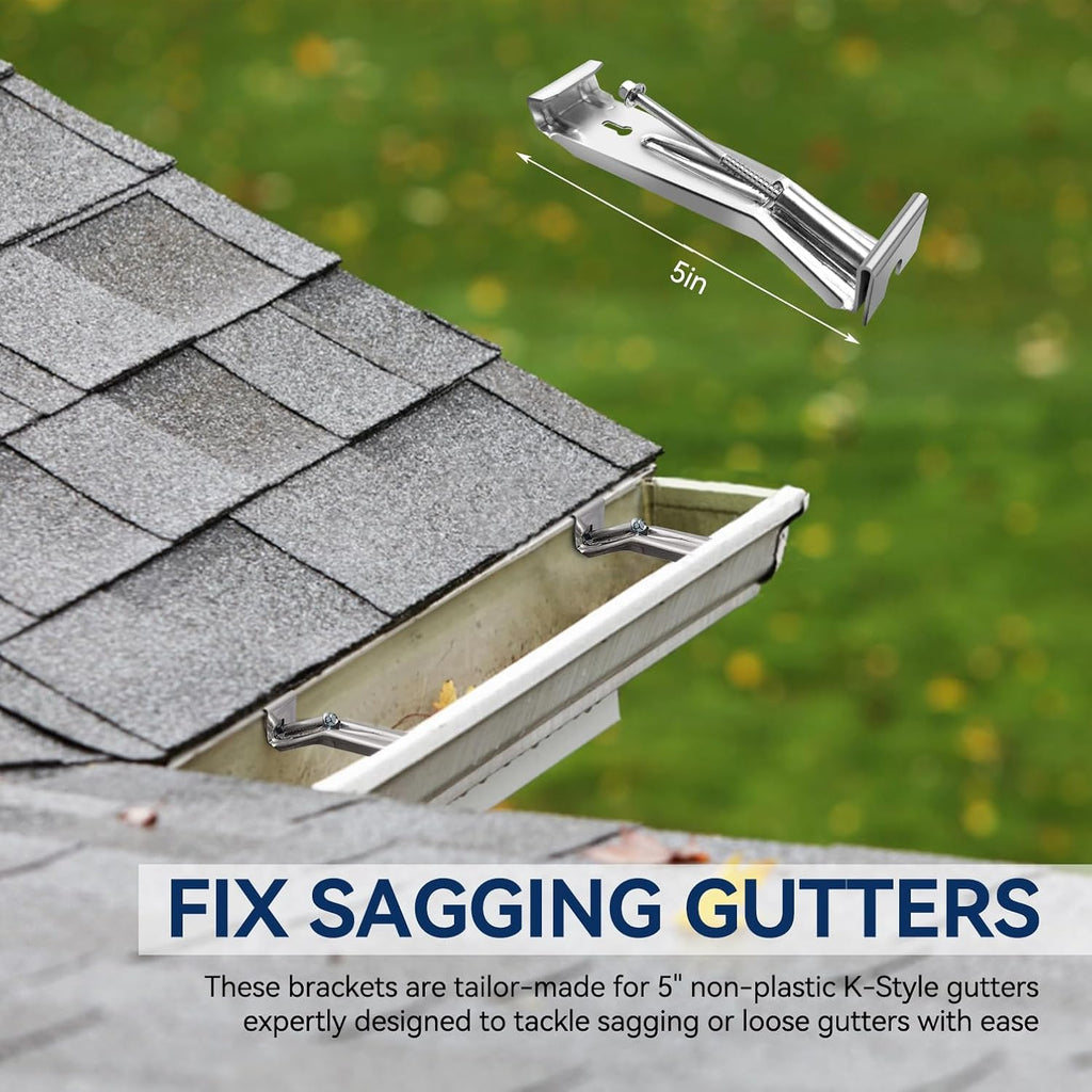 Gutter Hangers 5 inch - 10 Pack Gutter Brackets with Pre-Assembled Screw, Hidden Gutter Hangers for Repair Sagging