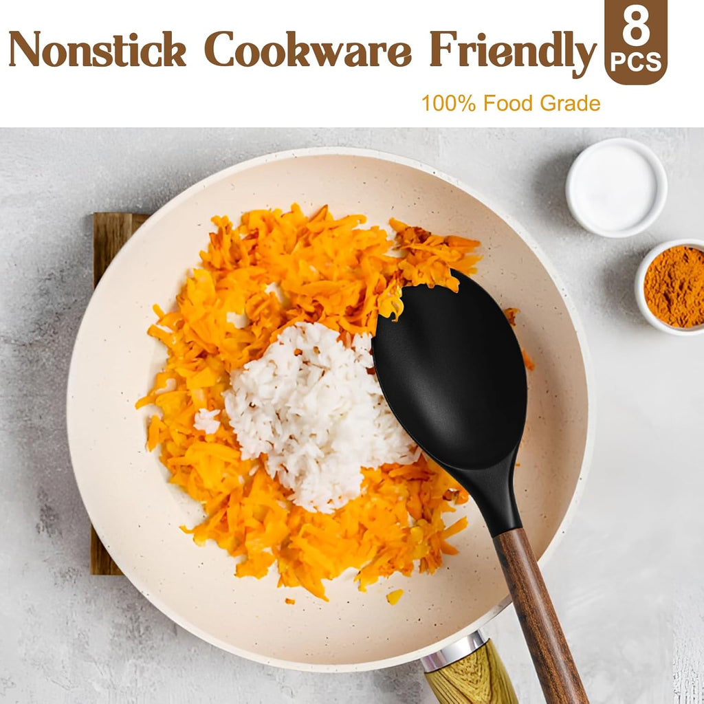 Silicone Cooking Utensil Set, Umite Chef 8-Piece Kitchen Utensils Set with Natural Acacia Wooden