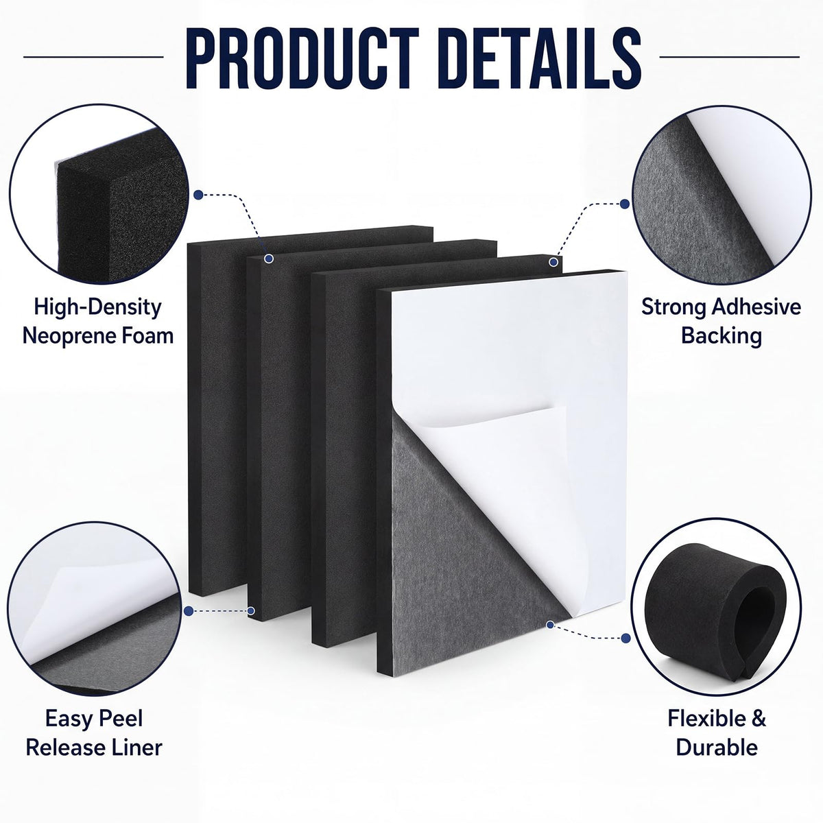 4 Pcs 0.5 Inch Thick Foam Padding Sheet with Adhesive Backing